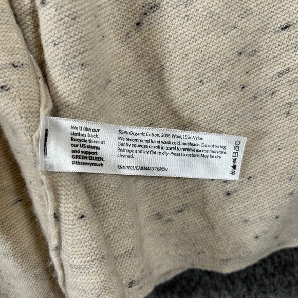 Eileen‎ Fisher Speckled Open Front Cardigan Sweater Knit Beige Large Wool Blend - Picture 4 of 7